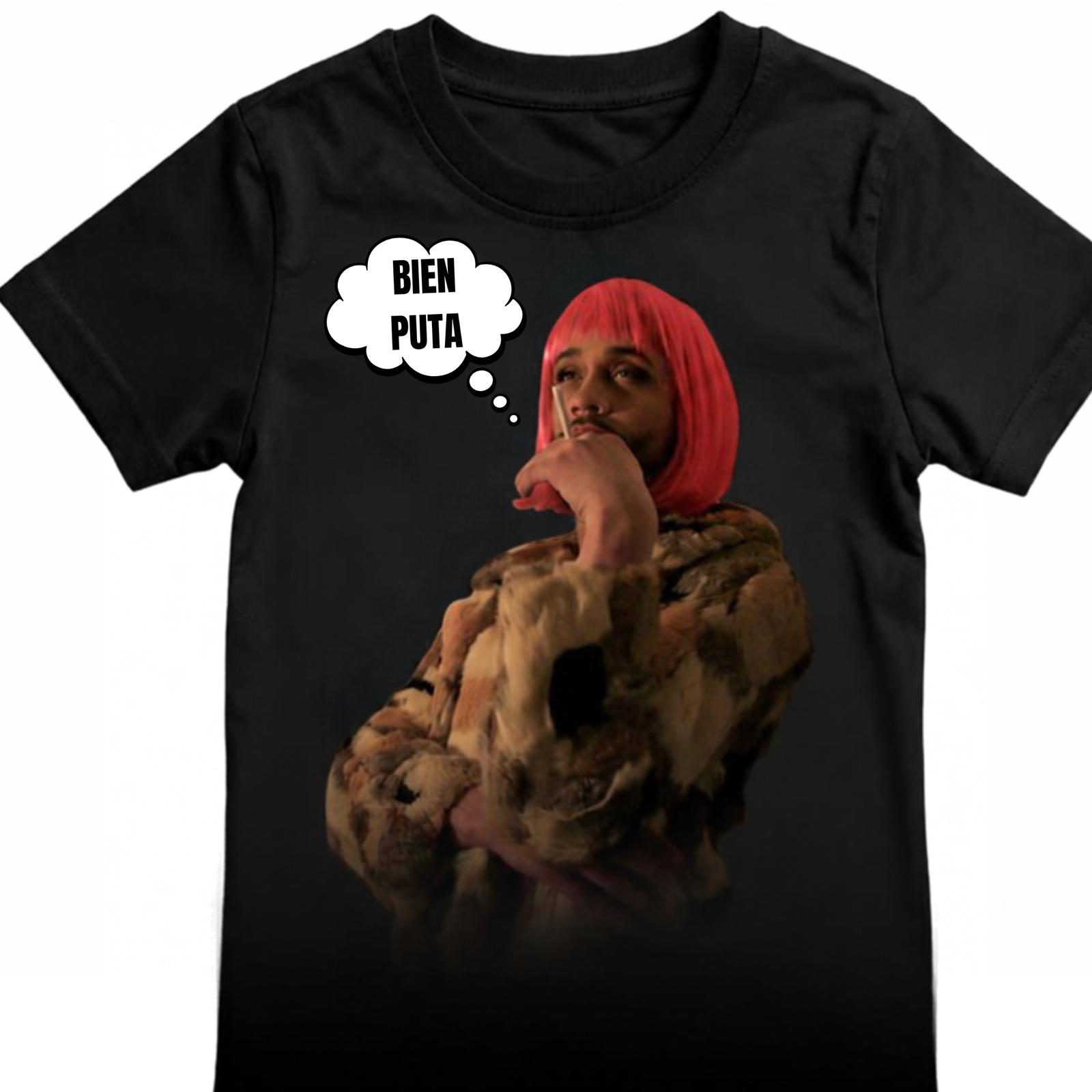 Black Bien Puta Loopy Blogger T-shirt design with a red-haired character